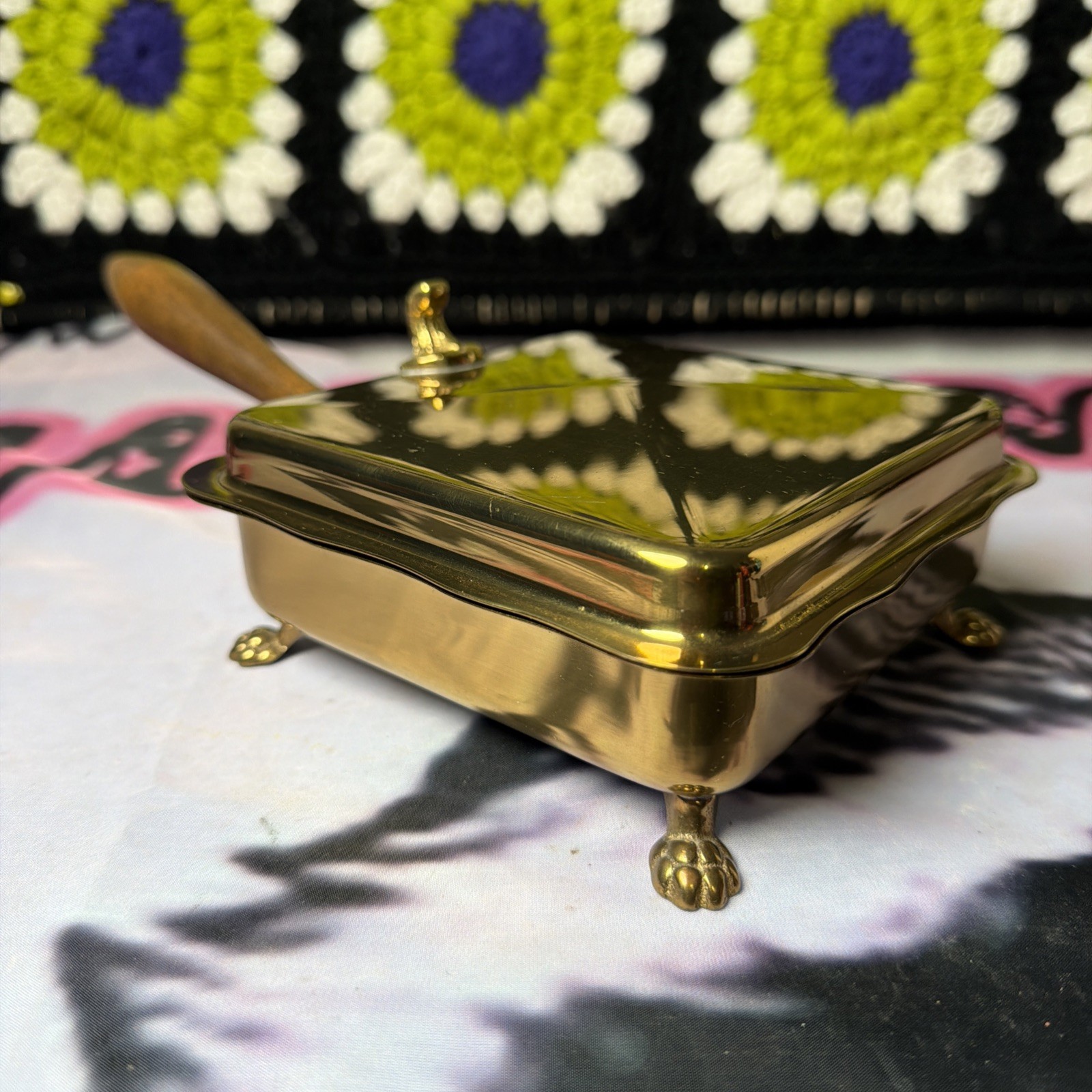 Vintage Seiden Solid Brass Silent Butler Crumb Catcher LionClaw Feet Mid Century