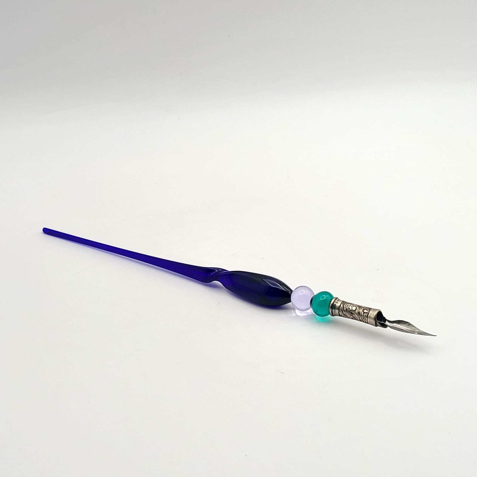 Vintage Italian Art Handcrafted Glass Calligraphy Dip Pen Cobalt Teal 8.5