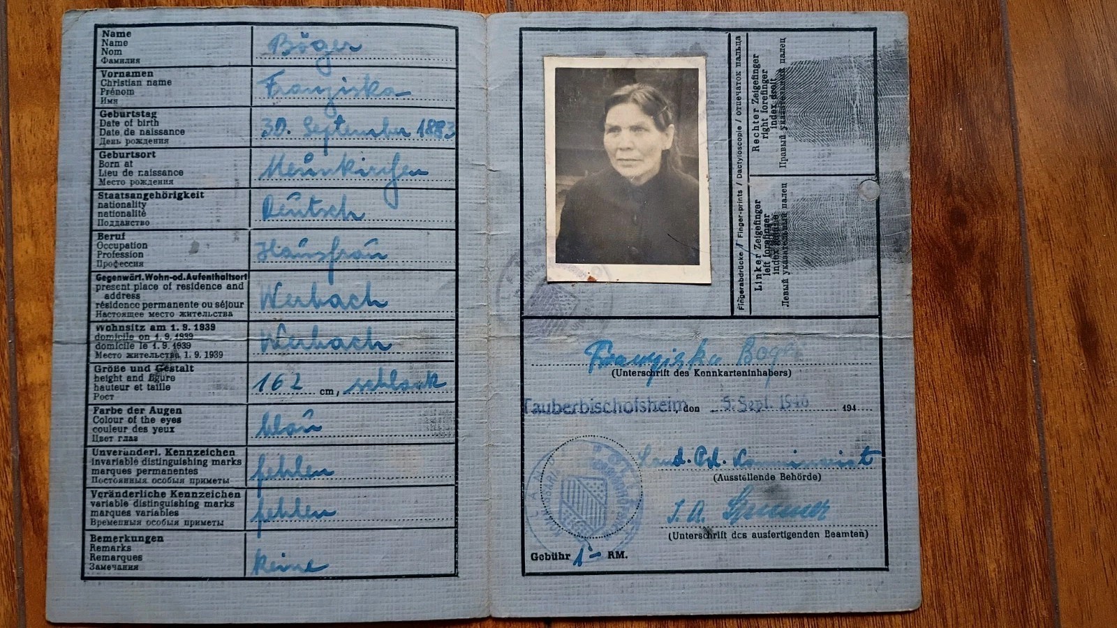 GERMAN ID AFTER WWII 1946 AUSWEIS DEUTSCHE KARTE