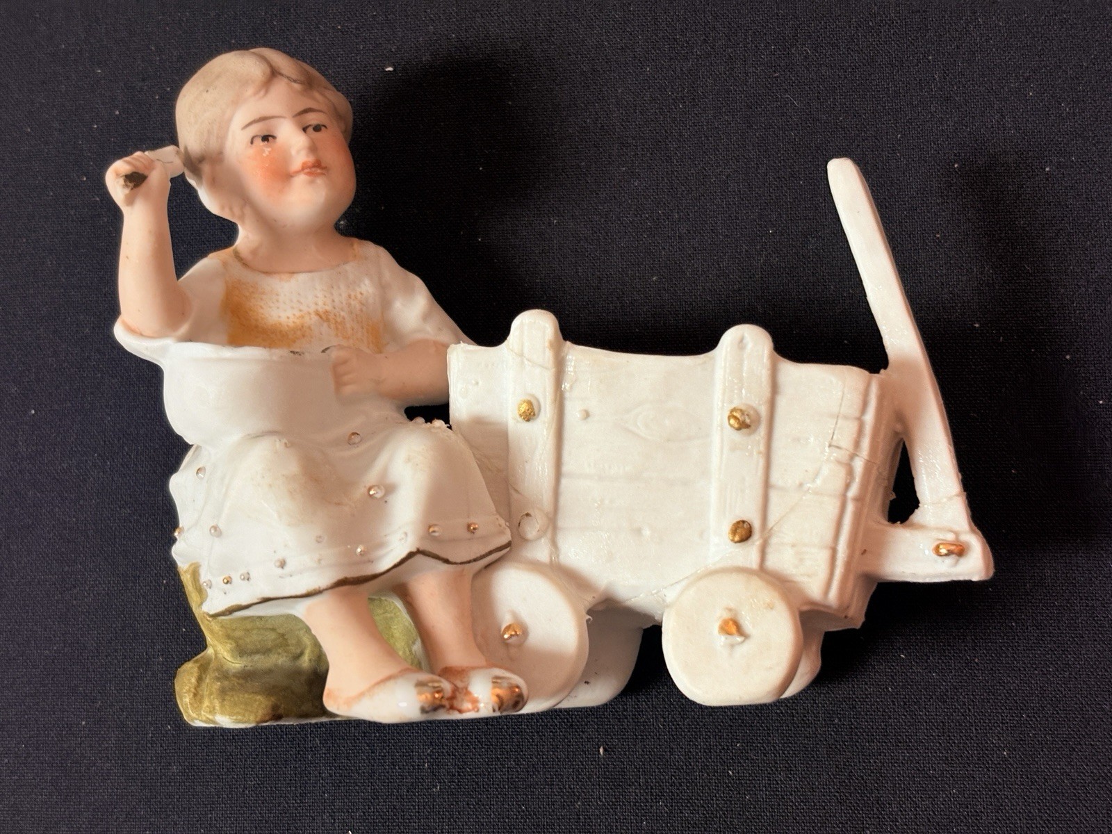 Vintage Pocelain Girl With Cart  Figurine