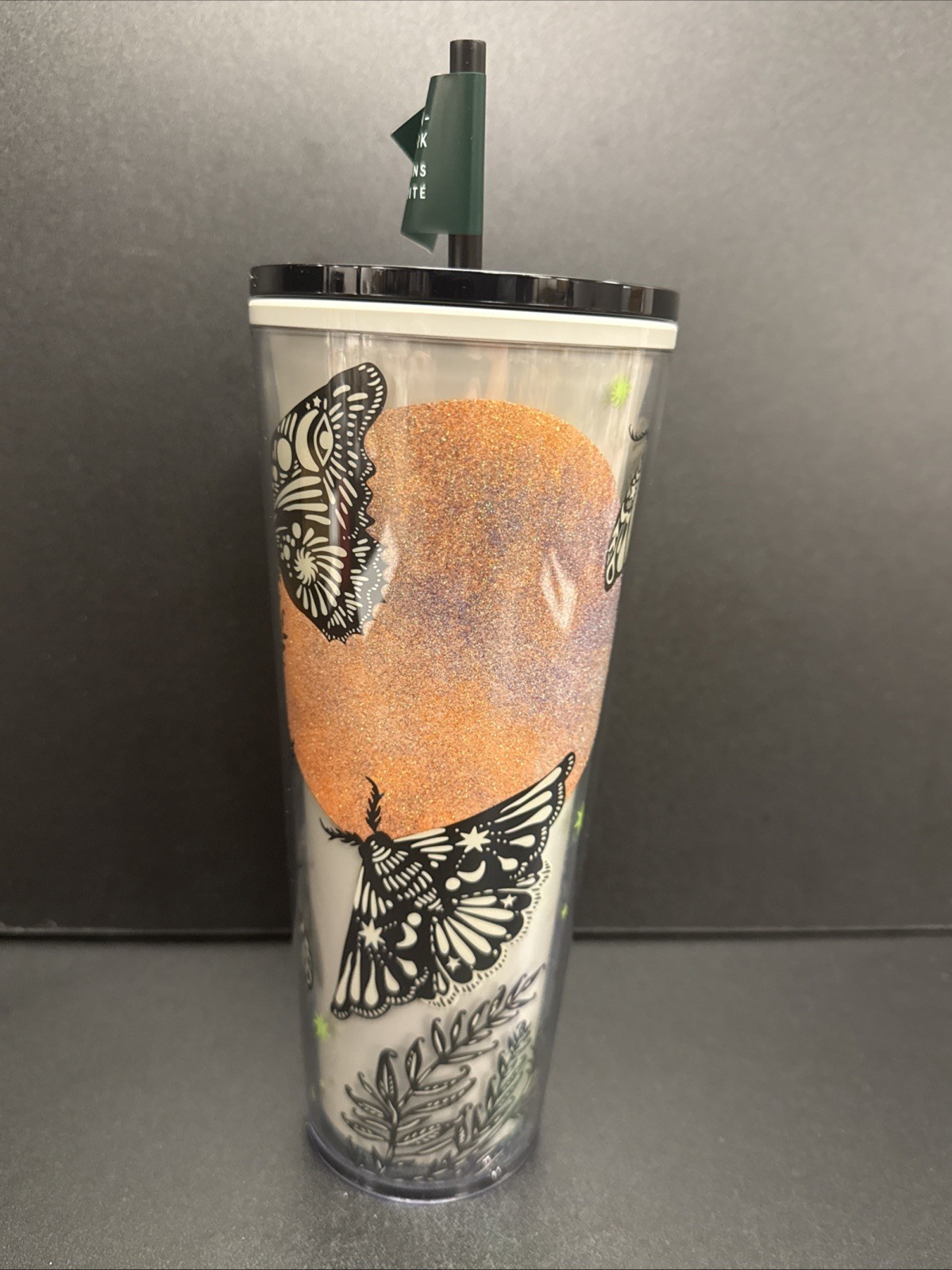 Starbucks 2025 Moth Moon Glow In The Dark 24oz Acrylic Tumbler Cup w/Straw - New
