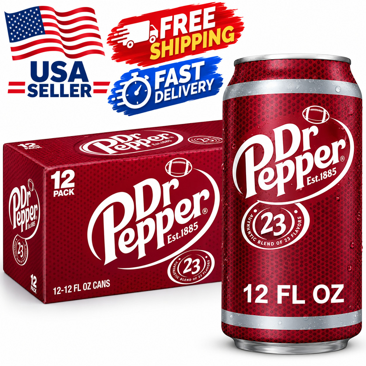 Dr Pepper Soda Pop, 12 fl oz, 12 Pack Cans
