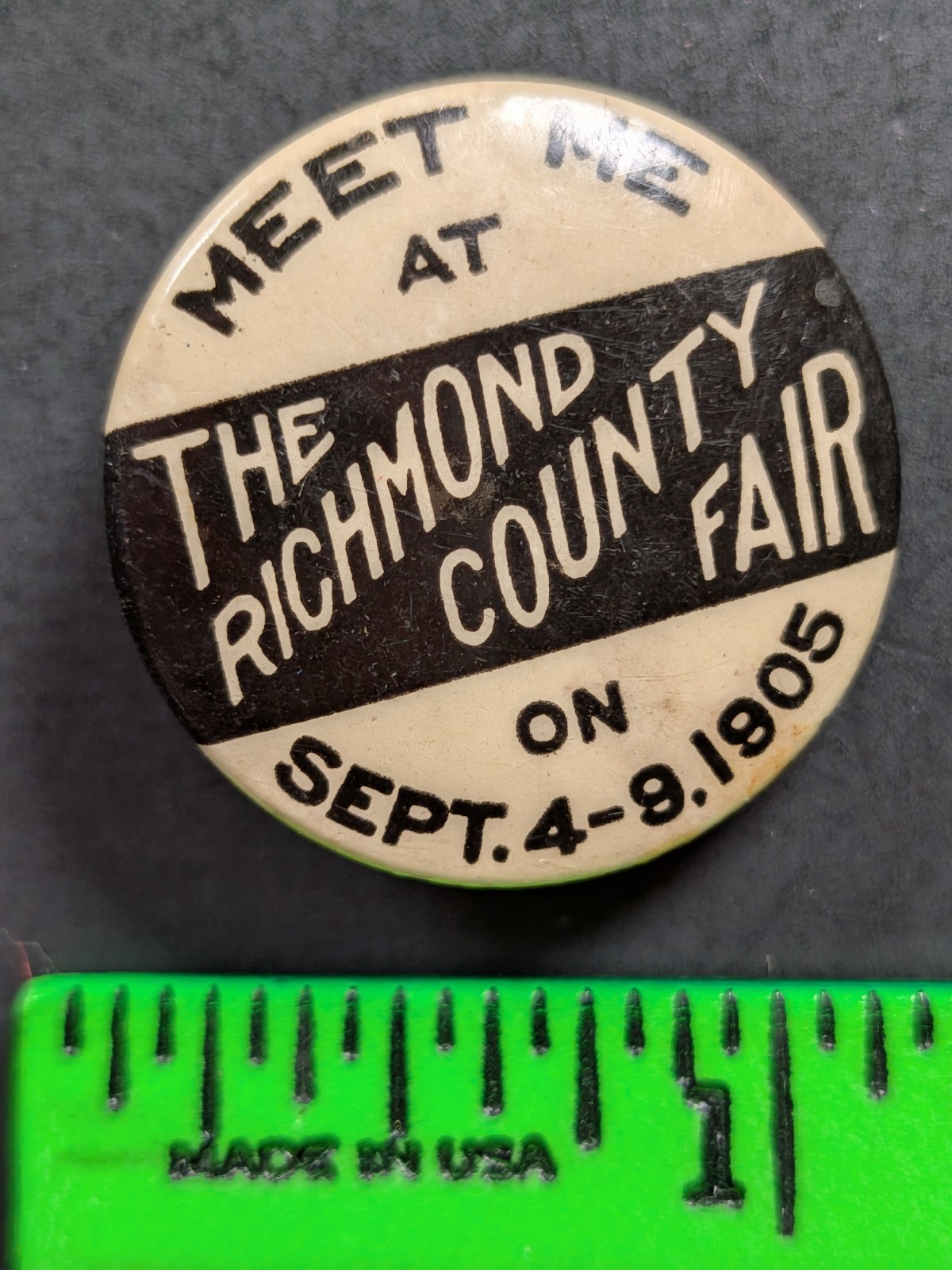 Vintage 1905 Richmond County Fair Pinback Pin (Rusted Back) Vintage 1905 Richmond County Fair Pinback Pin (Rusted Back)
