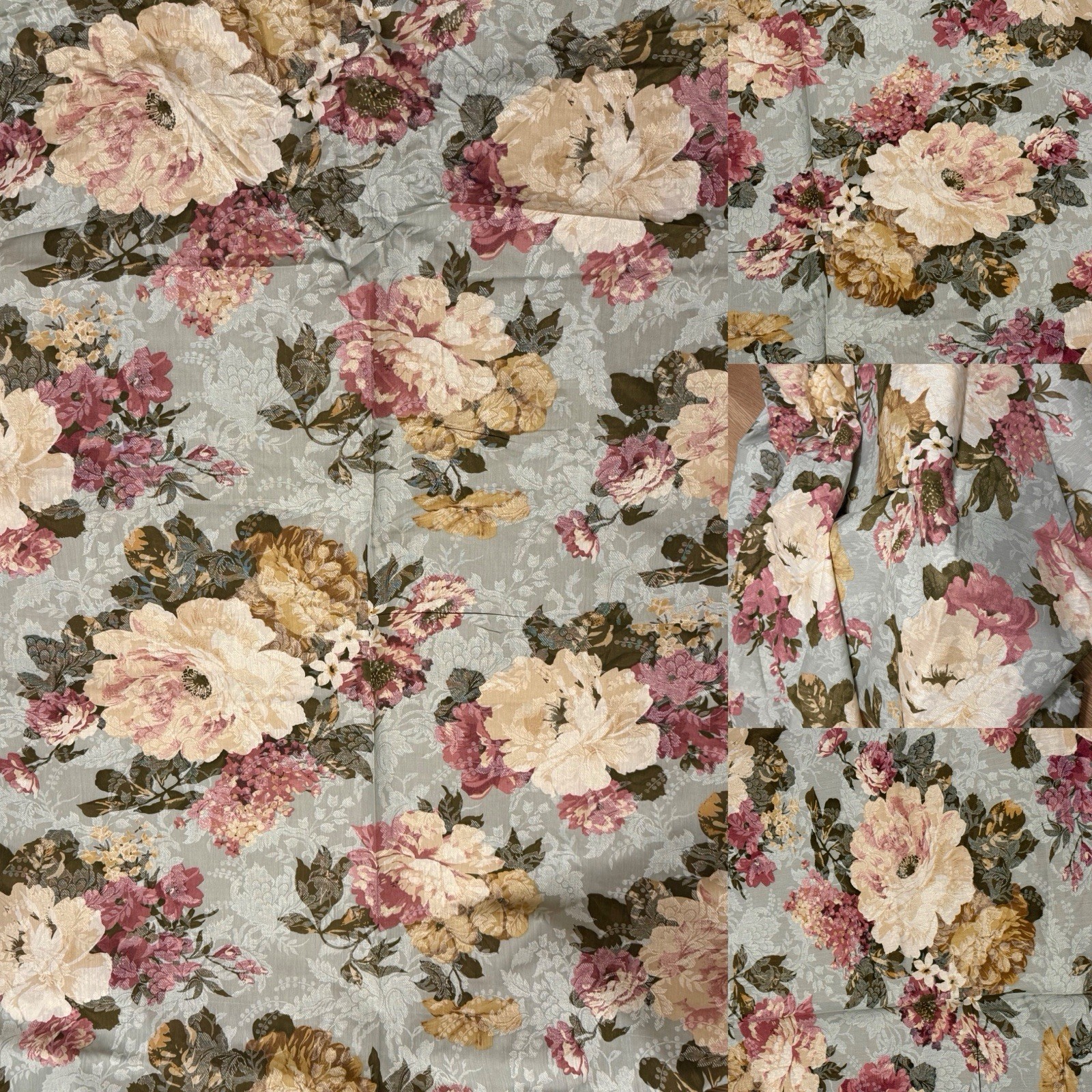 10yd VTG French Jacobean Cabbage Rose Lilac Bouquet Fabric Damask Print Lot Bulk
