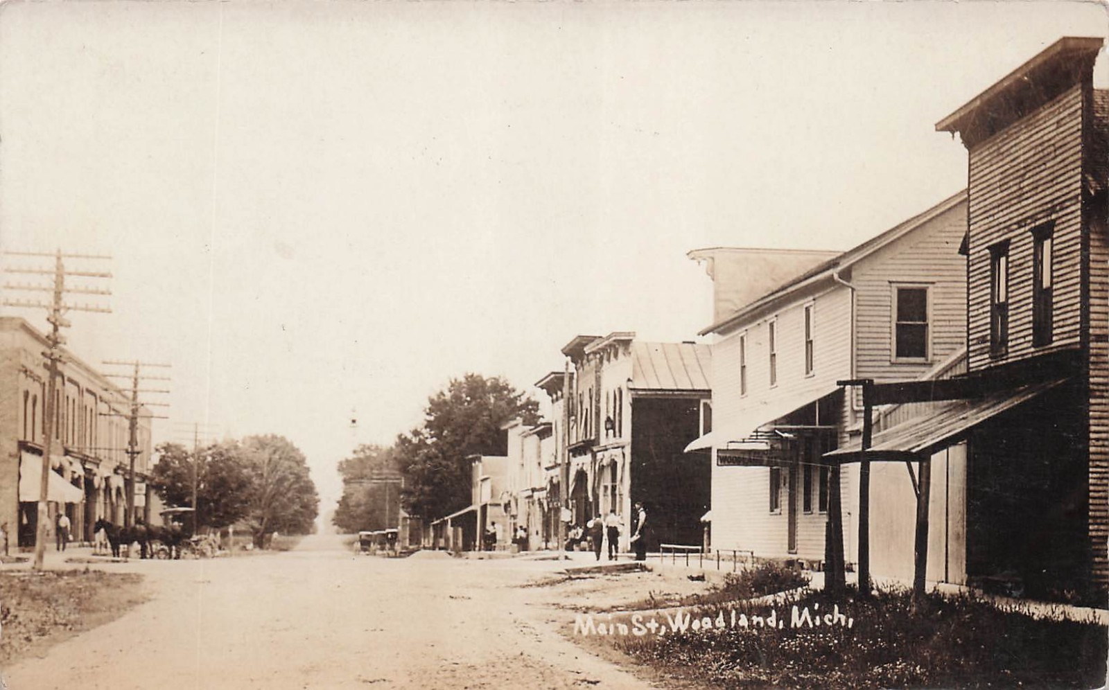 RPPC Woodland Michigan Main Street Barry County Photo c1912 Postcard 15A