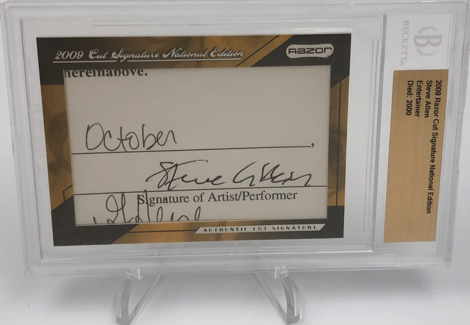 STEVE ALLEN AUTO BECKETT Signed Card 2009 Razor Cut Signature THE TONIGHT SHOW