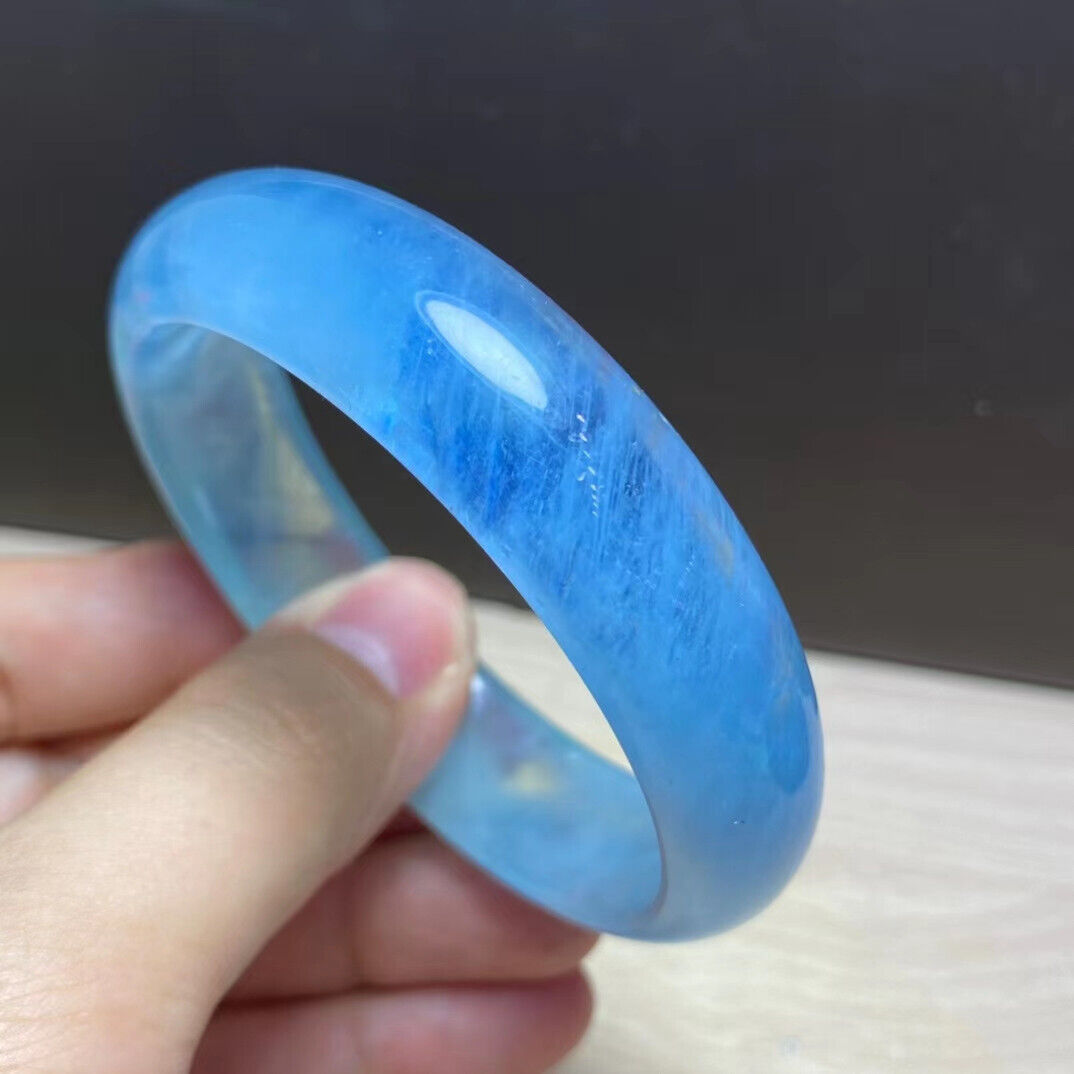 59mm Natural Blue Aquamarine Crystal Gemstone Bangle Bracelet Handmade