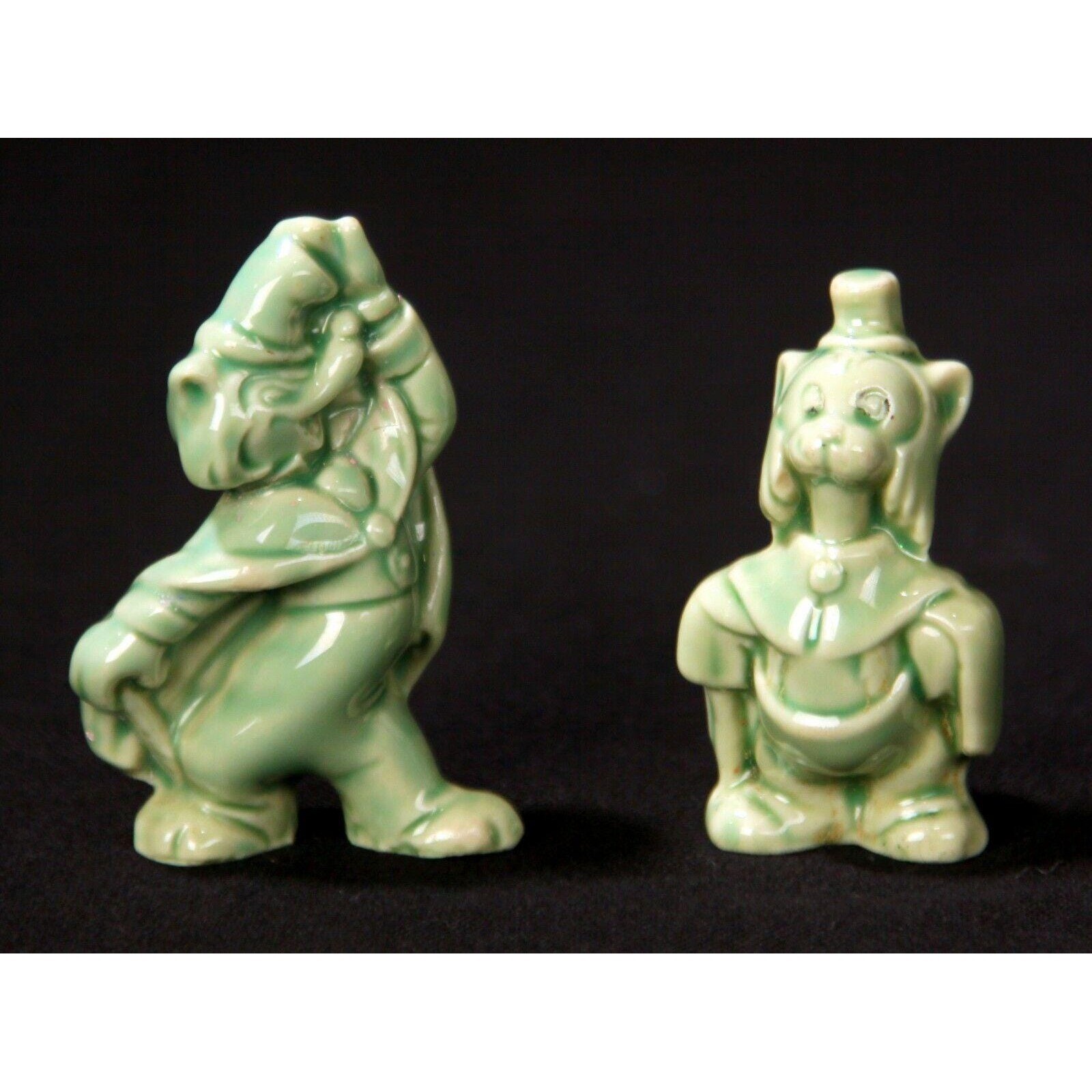 Vintage 1940s Disney Pinocchio Green Porcelain Figurines Fowl Fellow & Gideon