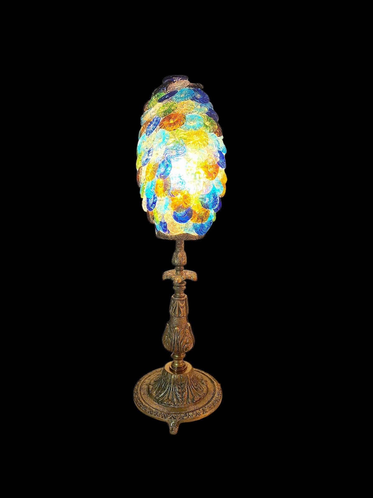 Vintage Murano Glass Table Lamp with Floral Glass Flowers, Ornate Solid Brass
