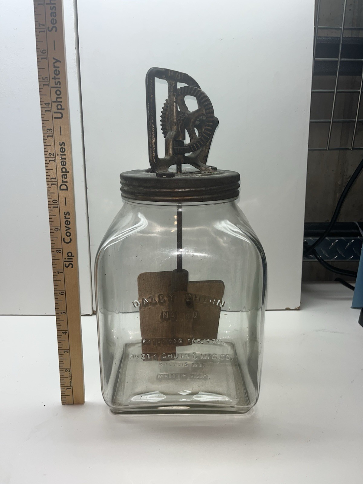 Antique Dazey Butter Churn No. 80 8-Quart Glass 1922 Patent Working St Louis
