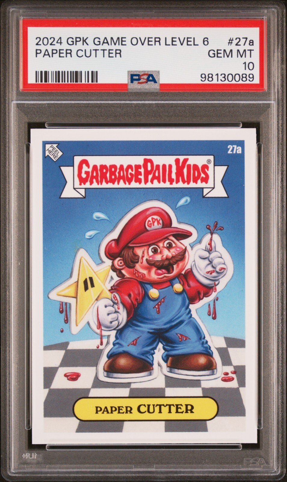 2024 Garbage Pail Kids Game Over Level 6 PAPER CUTTER 27a PSA 10 GEM Mario Bros