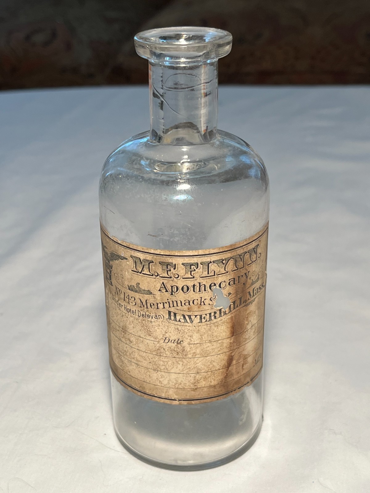 c1890s M. F. Flynn Apothecary Haverhill, Mass Druggist Pharmacy Medicine Bottle c1890s M. F. Flynn Apothecary Haverhill, Mass Druggist Pharmacy Medicine Bottle