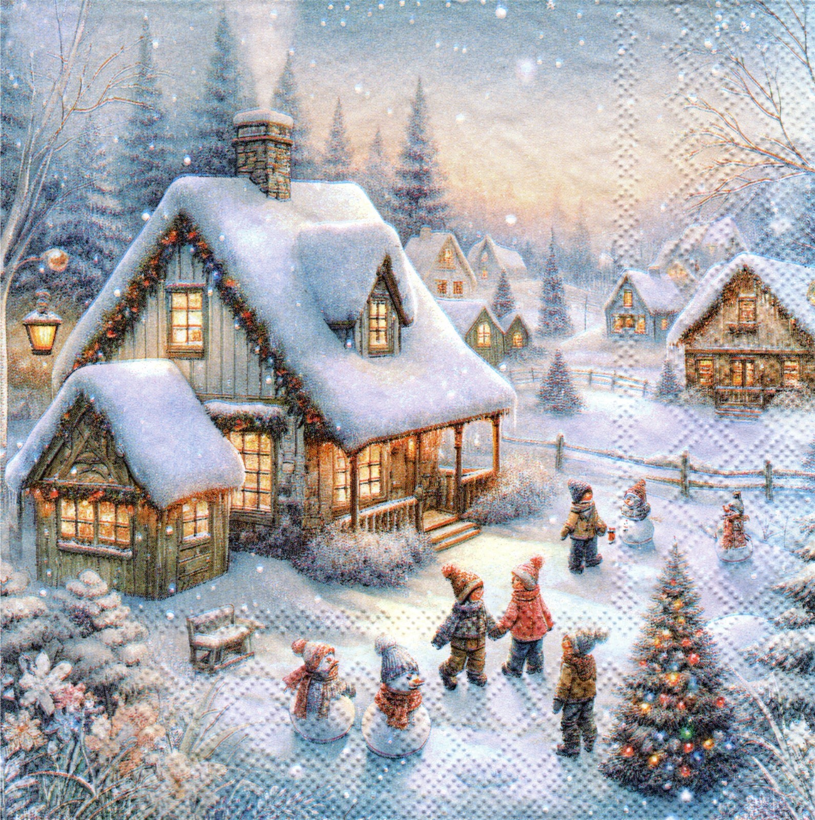 (2) Two Paper Lunch Napkins for Decoupage/Mixed Media - Winter in Backyard