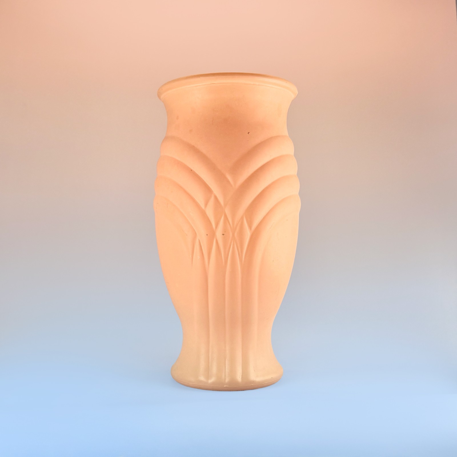 Vintage 1980s FTDA USA Peach Art Deco Revival Draped Ribbed Vase