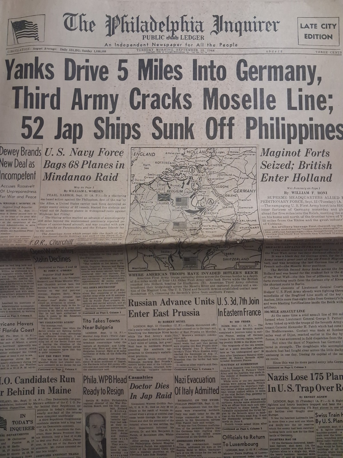 1944 THE PHILADELPHIA INQUIRER Sept 12 WWII 1944 THE PHILADELPHIA INQUIRER Sept 12 WWII