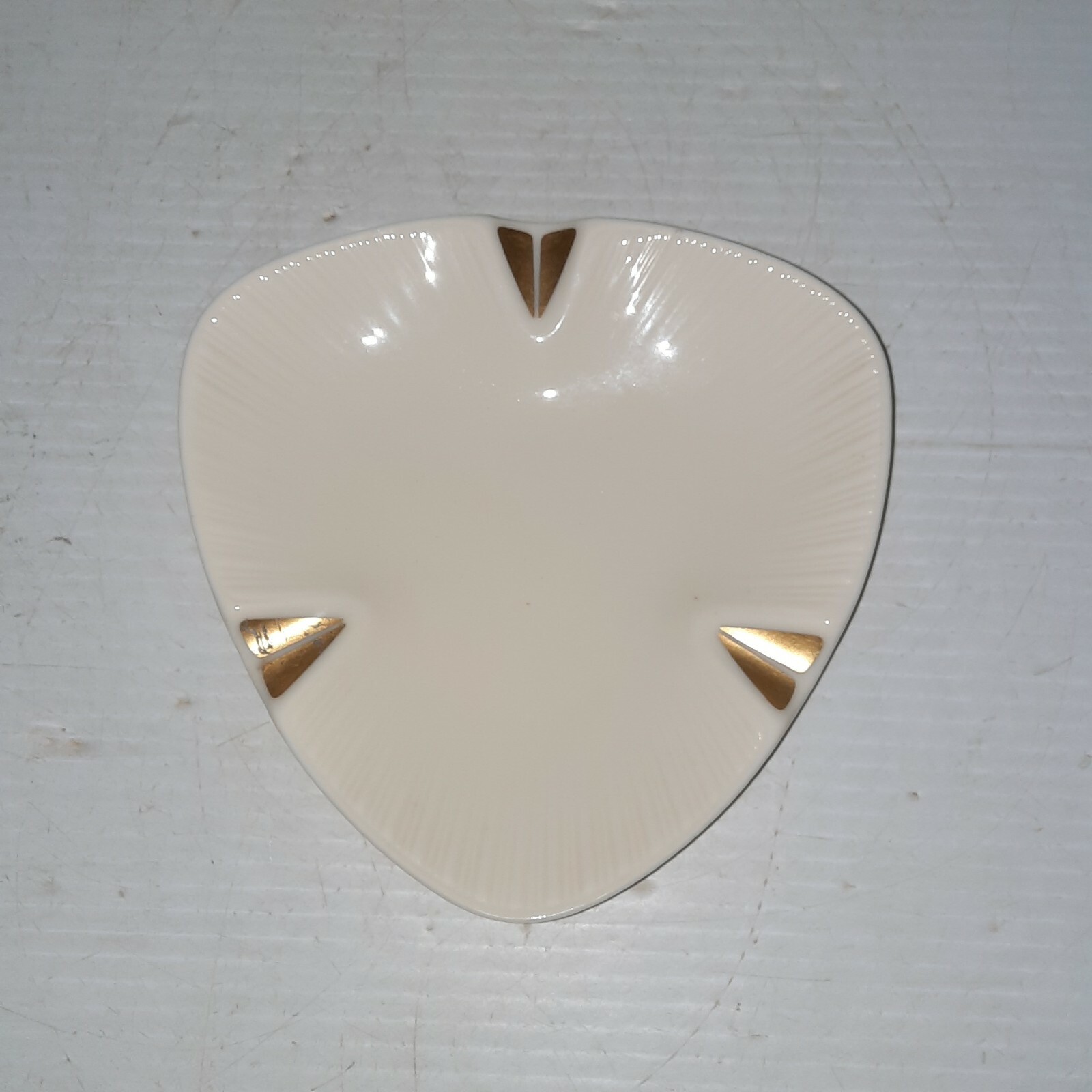 Vintage Mid-Century Lenox Delta Triangular Ashtray Cream with Gold Accent