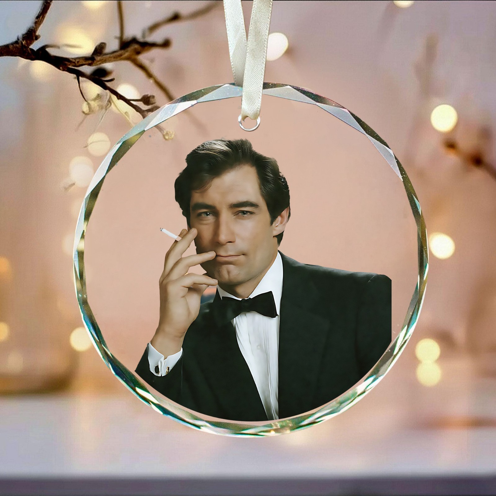 Timothy Dalton Christmas Ornament, Celebrity Fan Holiday Gift, Acrylic or Glass