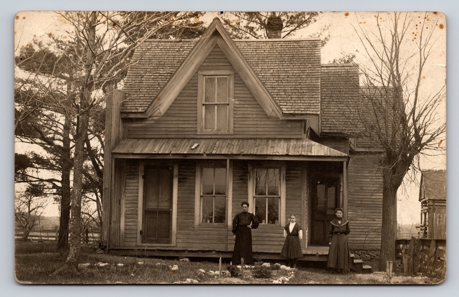 Antique Real Photo Postcard Vintage Farmhouse with Women Early 1900s