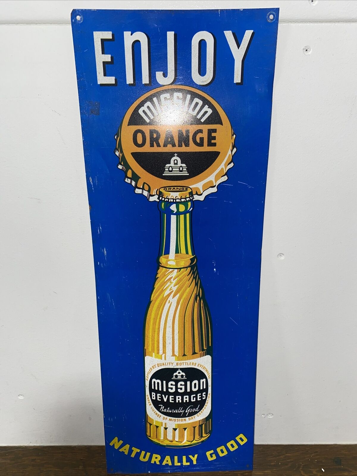 Vintage Drink Mission Orange Soda Advertising Metal Sign - 25” x 9”