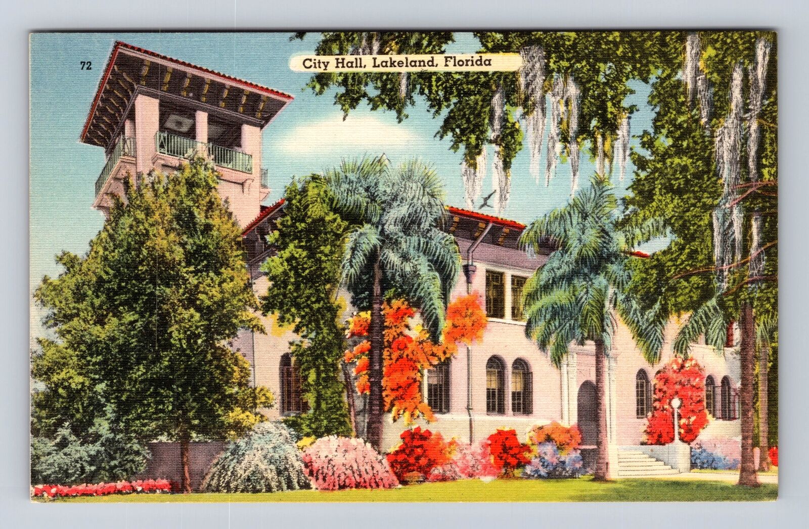 Lakeland FL-Florida, Tropical City Hall Building, Antique Vintage Postcard