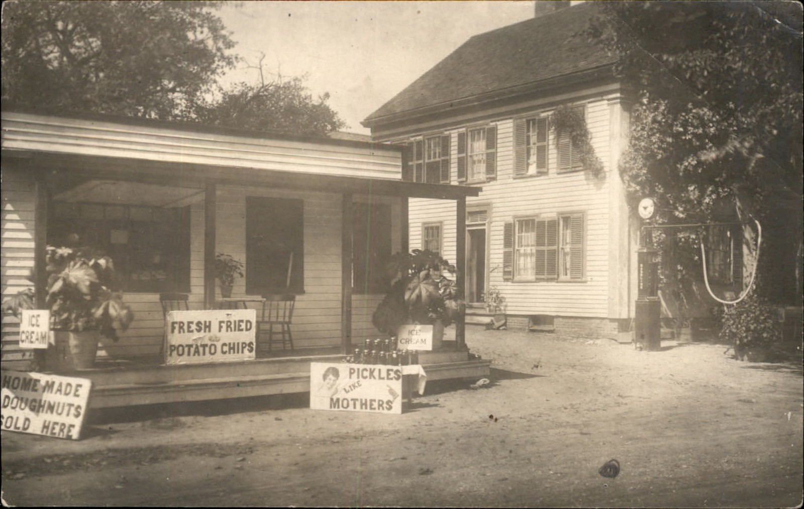 Ipswich MA Postmark Roadside Store  Gas Pump c1900s-10s Real Photo Postcard