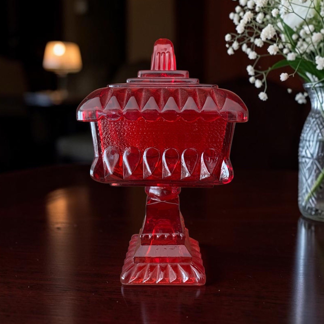 Vintage Jeanette Glass Wedding Cake Box Ruby Red Flash Glass Vintage Jeanette Glass Wedding Cake Box Ruby Red Flash Glass