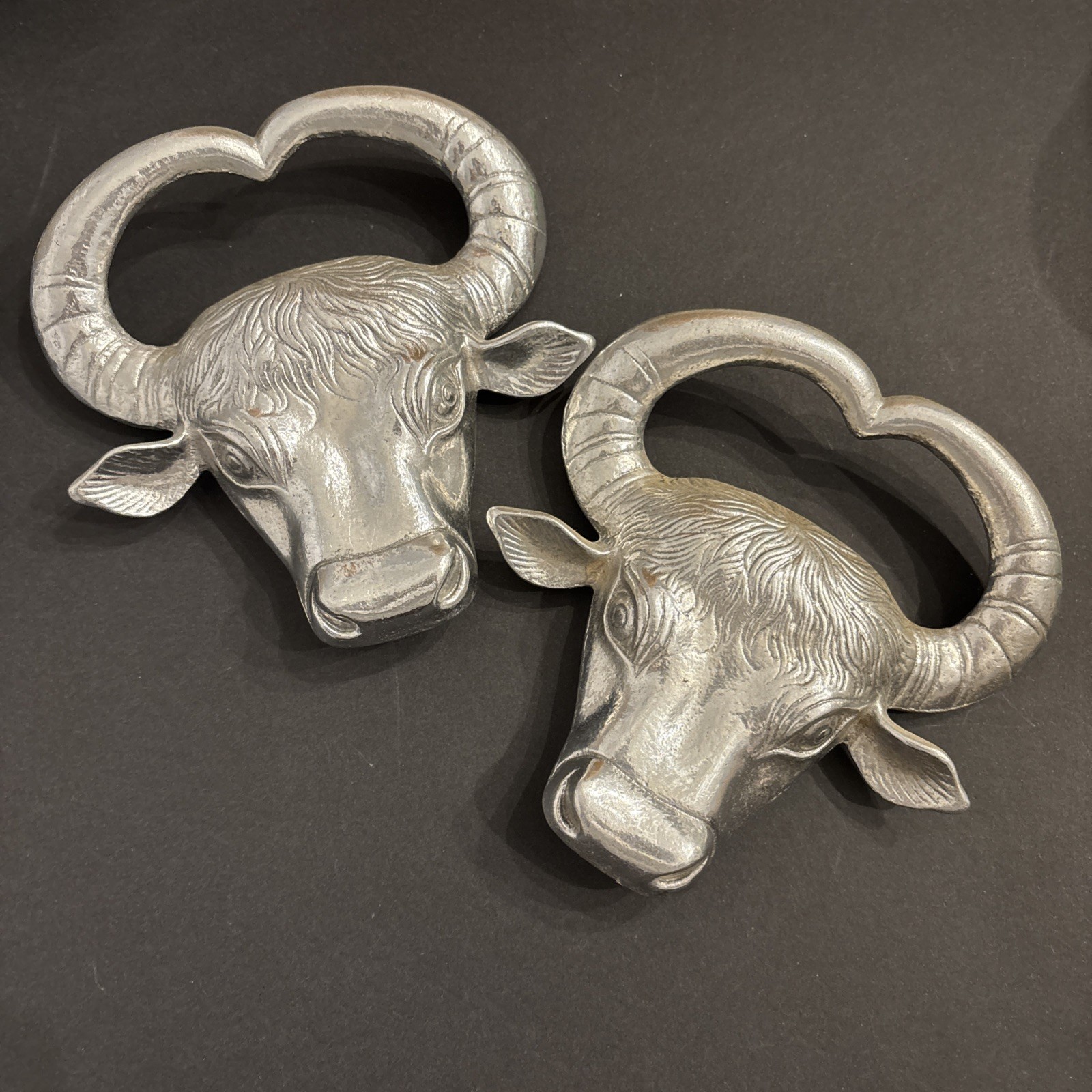 Vtg 1983 Arthur Court Designs Aluminum Longhorn Bull Steer Handles Set of 2