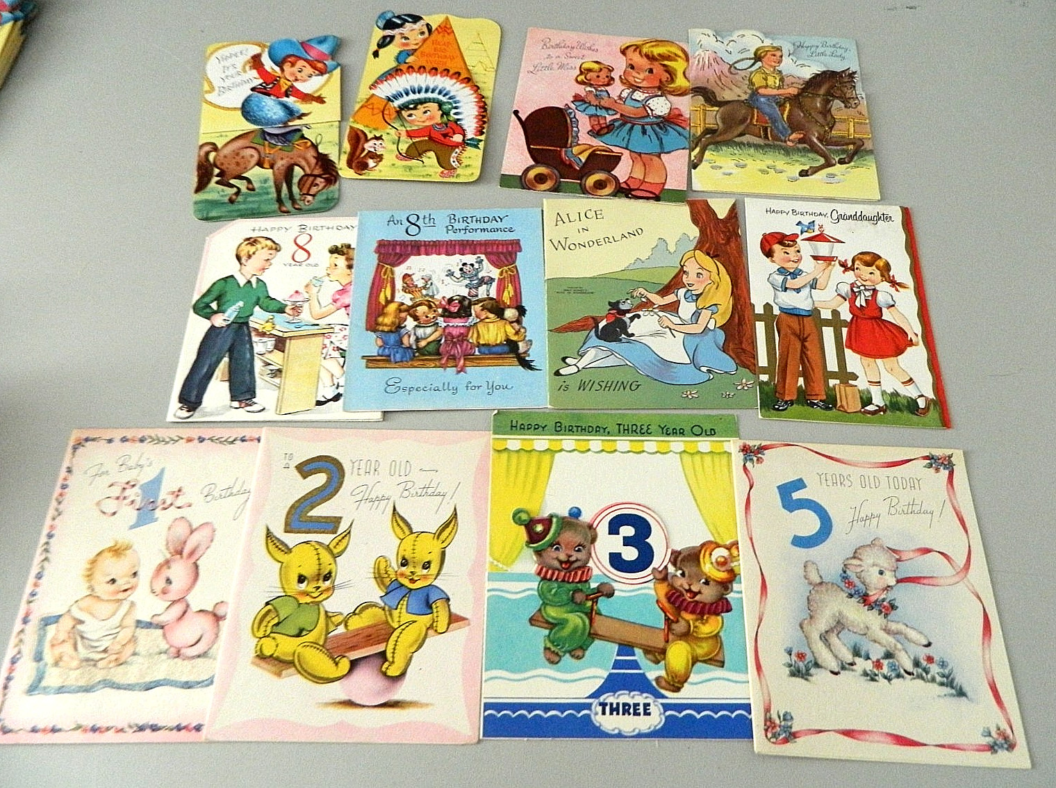 VINTAGE UNUSED BIRTHDAY CARDS CHILDREN LOT OF 12 NO ENVELOPES, 1950\'S ERA VINTAGE UNUSED BIRTHDAY CARDS CHILDREN LOT OF 12 NO ENVELOPES, 1950\'S ERA