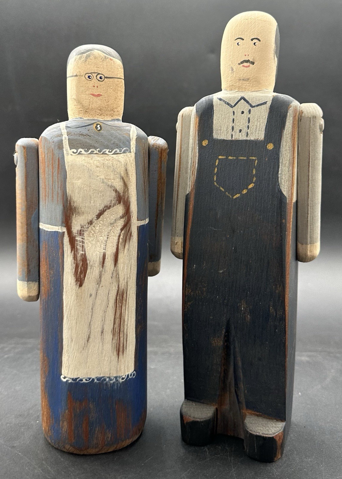 Vintage Wolf Creek Carved Wooden Folk Art Man & Woman 1986 1987 Signed