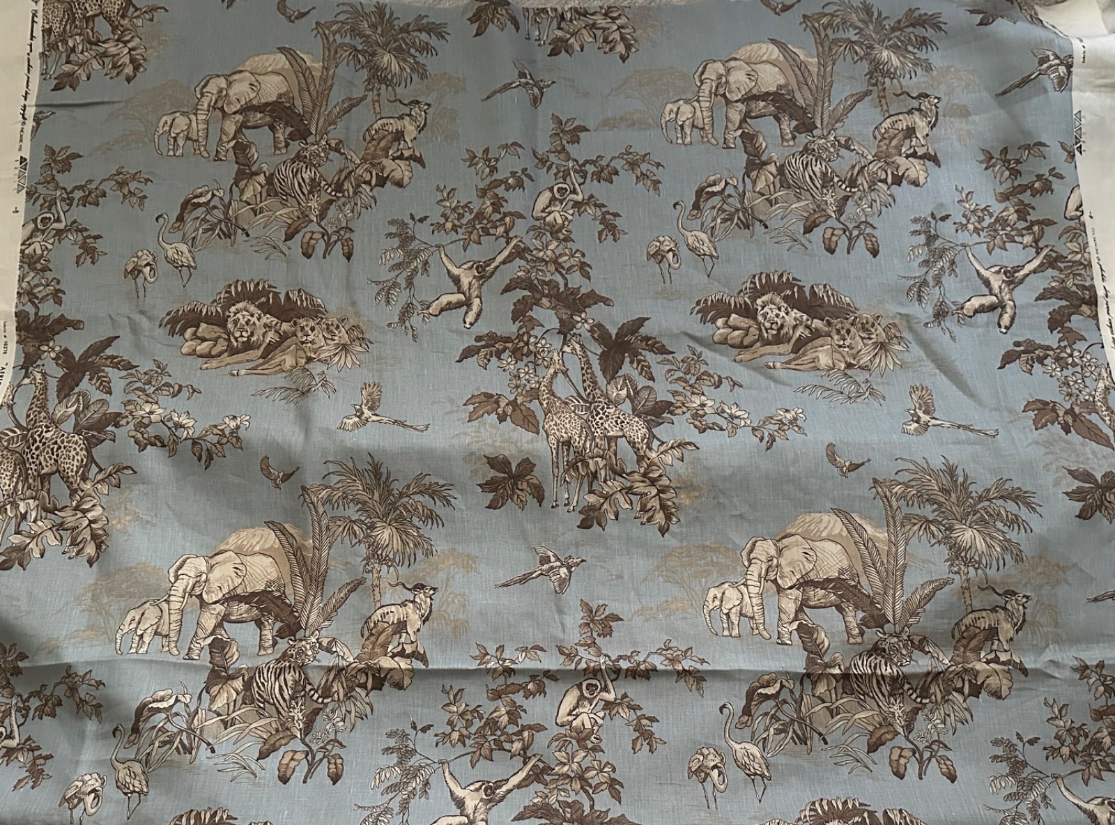 Scalamandre African Toile Taupe on London Blue 100% Linen 9 continuous yard