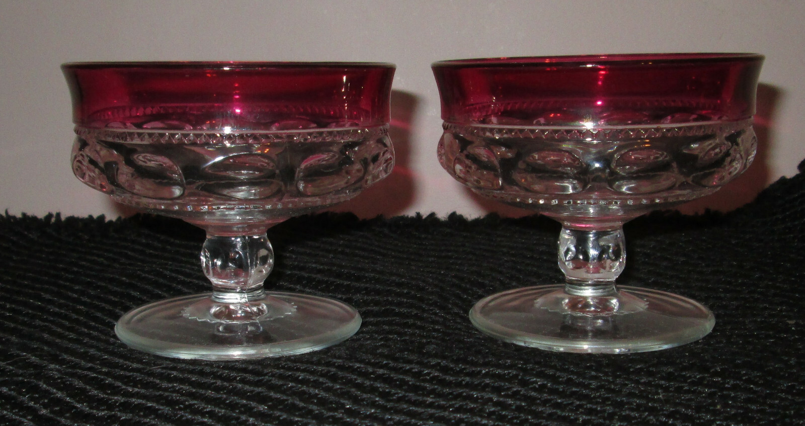 2 RUBY RED CRYSTAL KINGS CROWN THUMBPRINT SHERBERT GOBLET
