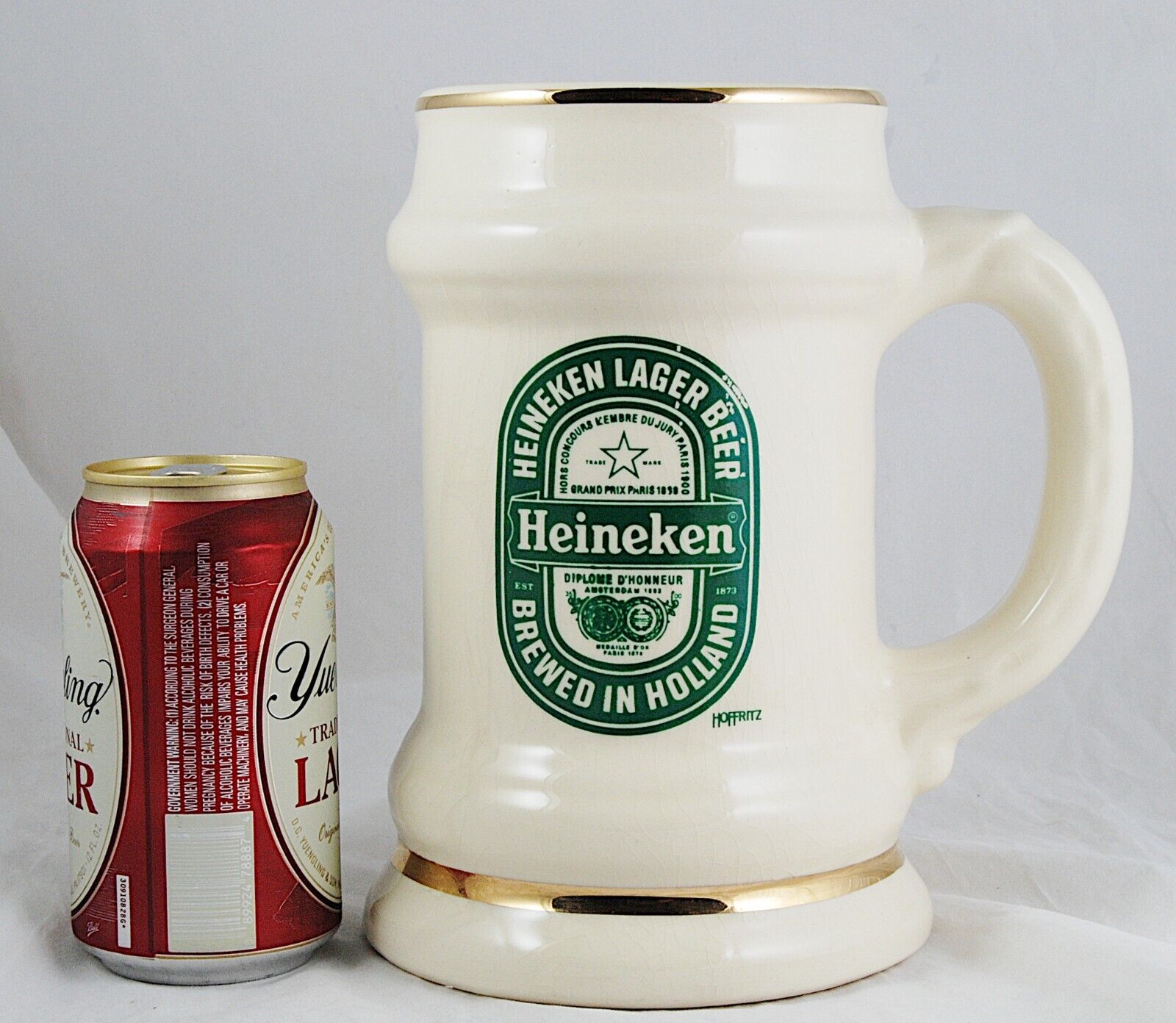 Vintage Large Hoffritz Heineken Ceramic Beer Stein / Pitcher / Mug