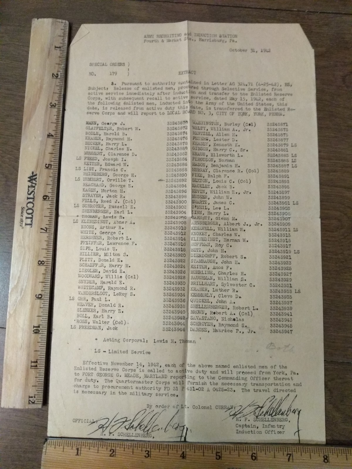 WWII Induction Papers Harrisburg PA Ephemera 1942