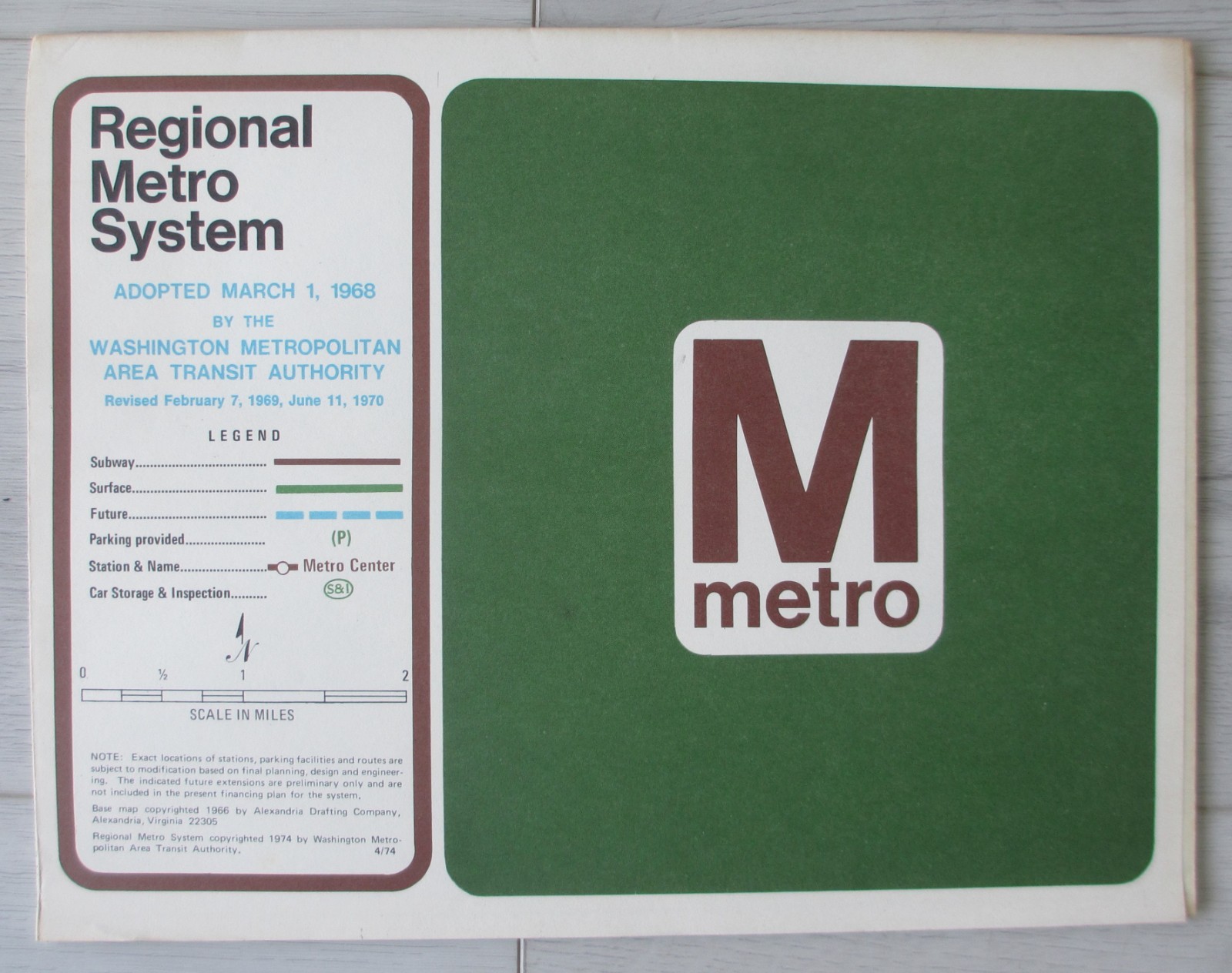 Vintage 1968 Revised 1970 Washington DC Metro Regional System Map