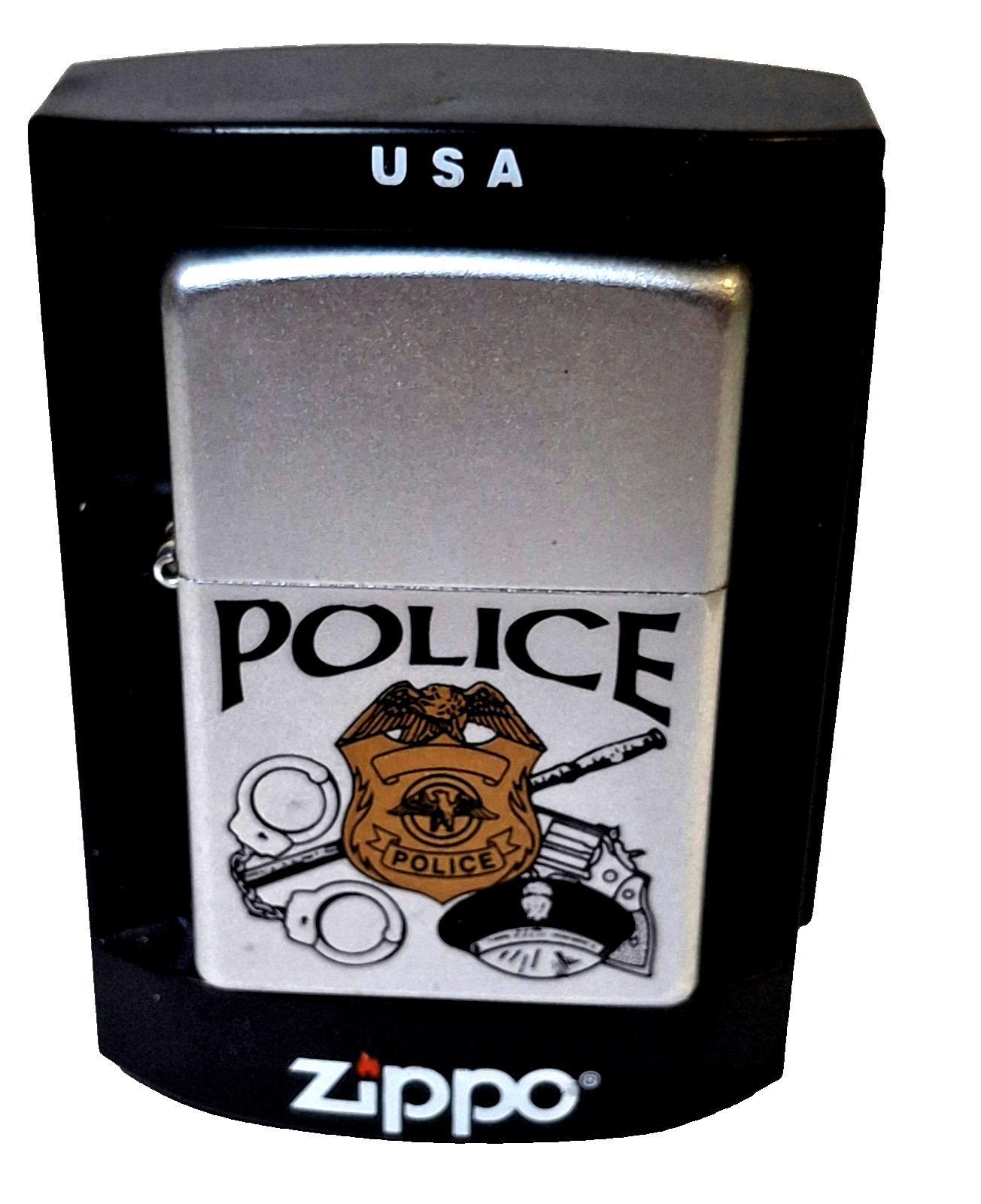VTG 2004 Zippo Police Lighter Orange Sticker Seal Made USA New Original Box