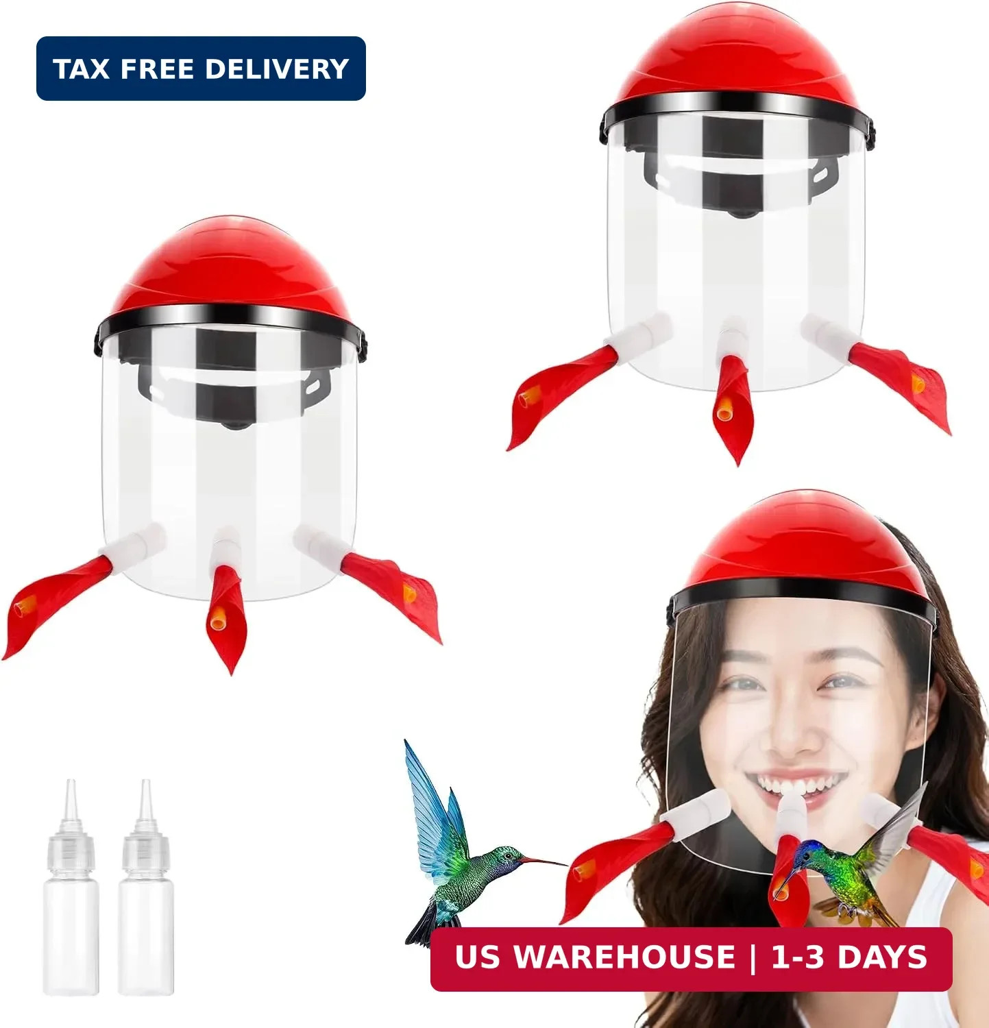 Hummingbird Feeder Hat, Outdoors Hummingbird Feeder Mask with 3 Feeding Ports (2