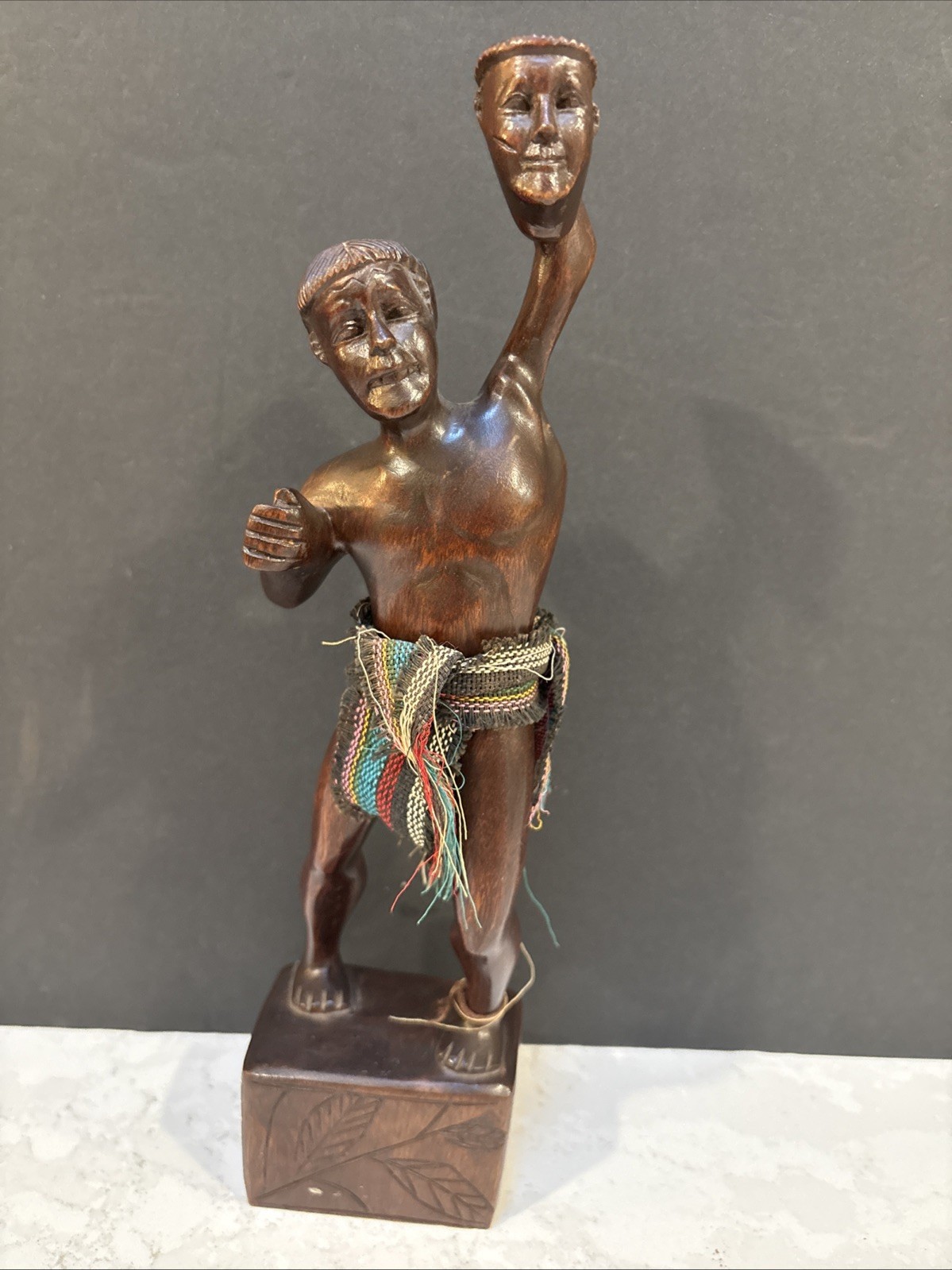 Vintage Philippine Hand-Carved Wood Igorot Warrior, Mid-Century Circa: 50s-70s