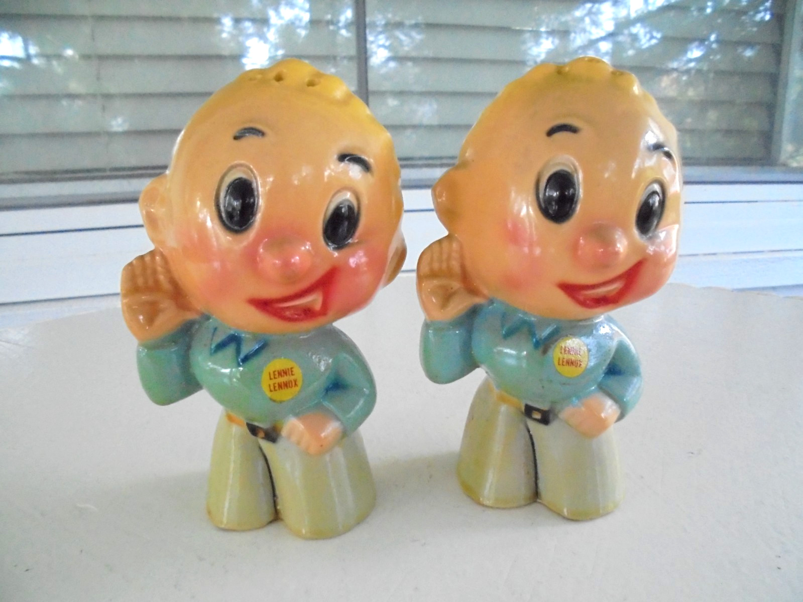 Vintage Lennie Lennox Salt & Pepper Shakers 1950's Lennox Furnace Co. Marengo IA