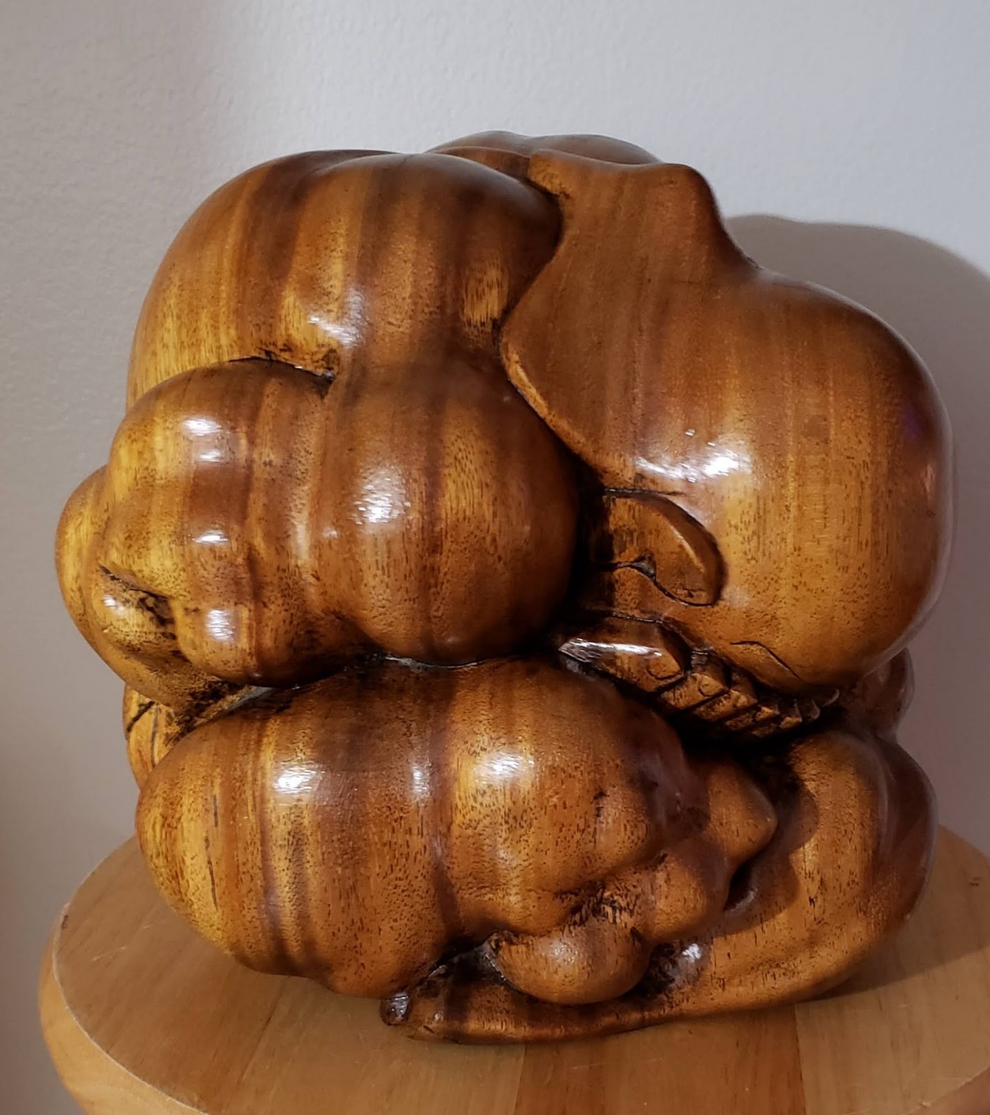 Rare 10LB Monumental Vintage Weeping Budha- Massive 90s Solid Wood Masterpiece