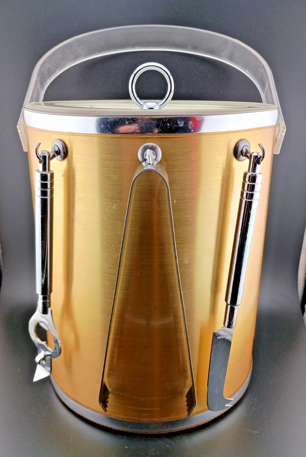 VTG George Briard Gold Silver 5 Quart Ice Bucket 3 Tools 9.5\
