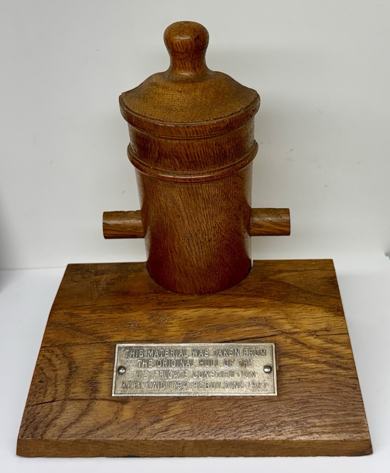 U.S. Frigate Constitution Original Hull Wood Canon  1927 Plaque Keel Laid 1794