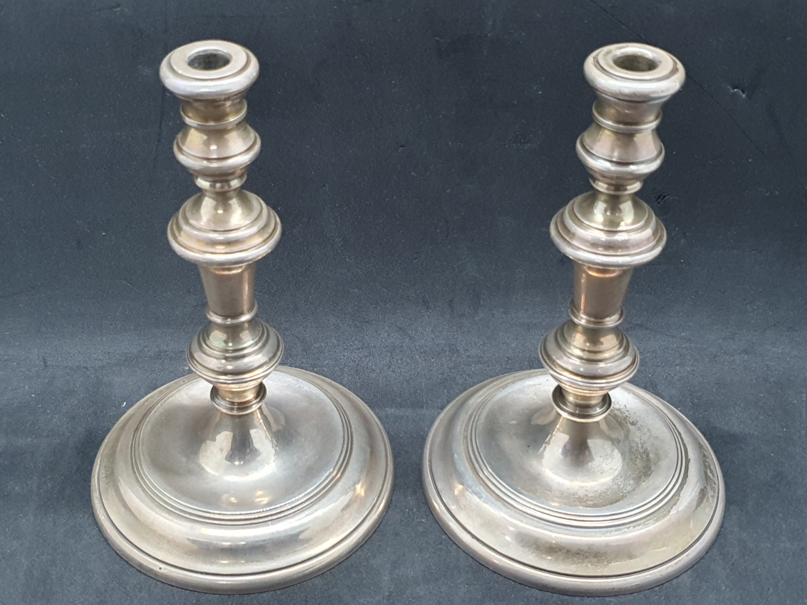 Pair of Hardy Brothers 288g 925 Sterling Silver Unweighted Candle Holders 1953  