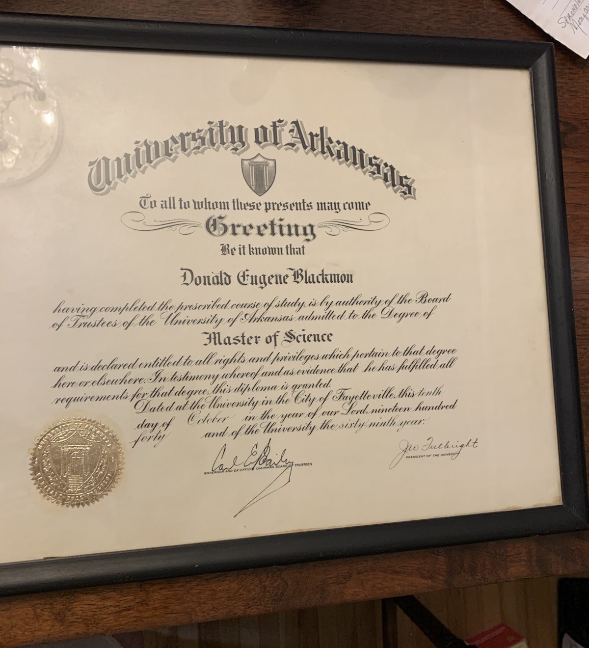 Vintage Framed University Of Arkansas DIPLOMA 1940 original