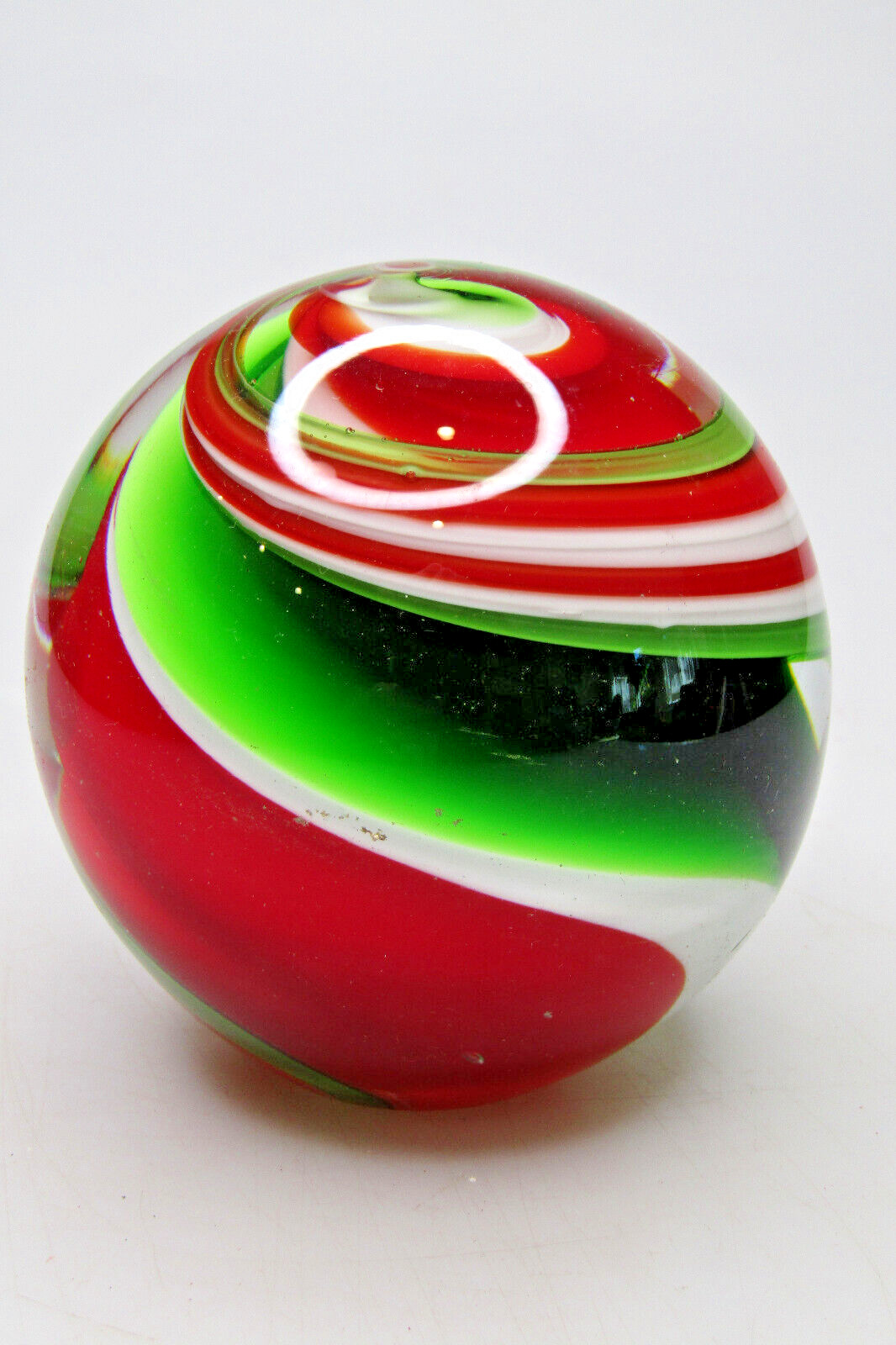 Vintage Hand Blown Glass Candy Cane Swirl Paperweight Murano Style