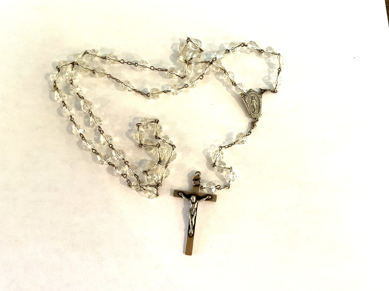 VIntage Beautiful Faceted Crystal Di Roma Rosary w/ Sterling Crucifix & Medal