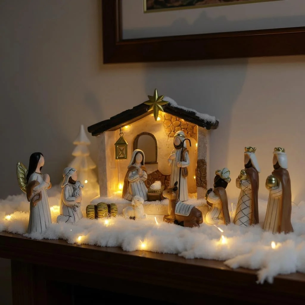 Nativity Set Indoor-14 Piece Nativity Scene with Lighted Manger