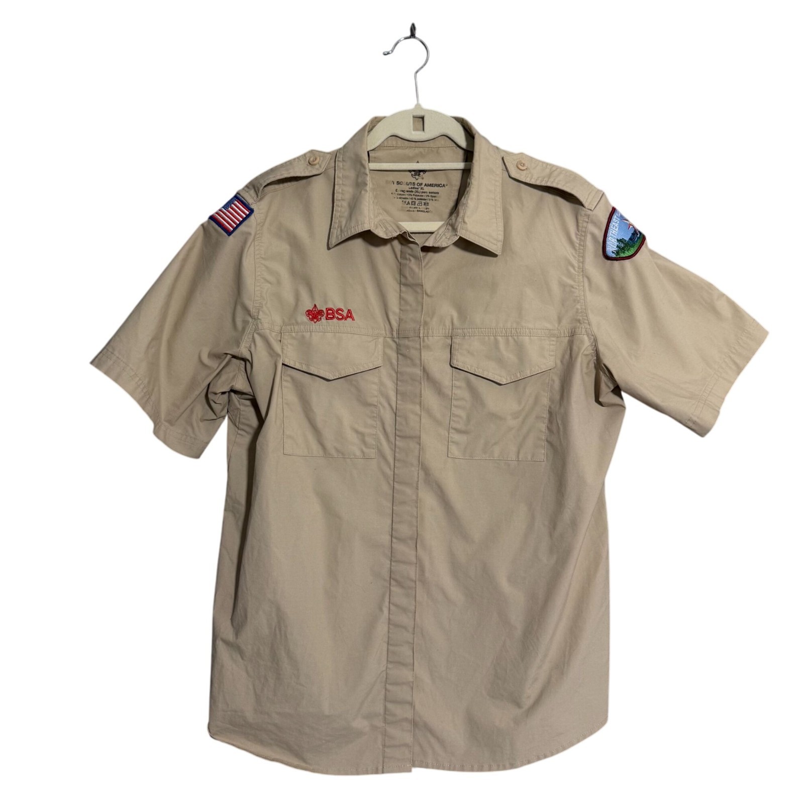 Boy Scouts of America Official BSA Button Front Shirt Top XL Beige Logo