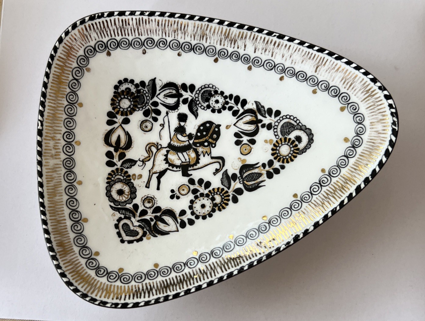 Vintage Steinbock  Austria Enamel Trinket Dish Horse Rider Mid-Century MCM