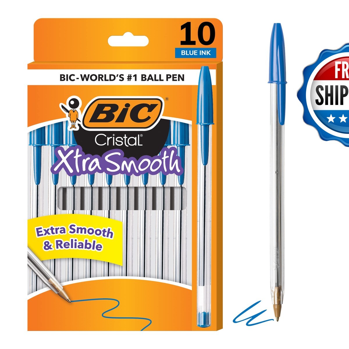 BIC Cristal Xtra Smooth Ballpoint Pen Medium Point 1.0mm Blue 10-Count BIC Cristal Xtra Smooth Ballpoint Pen Medium Point 1.0mm Blue 10-Count