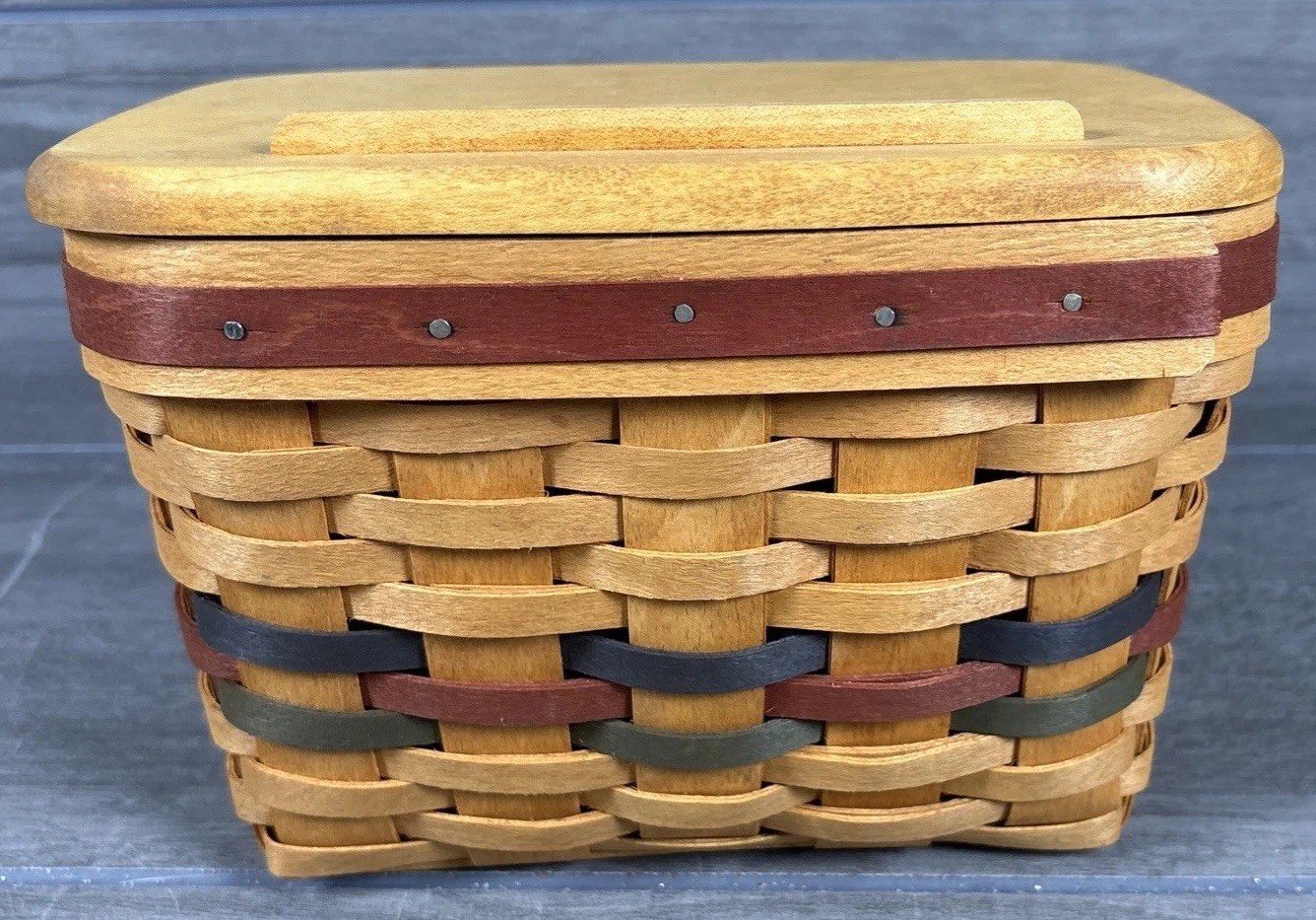 Vtg 1994 Longaberger Handwoven Shades of Autumn Wood Recipe Card Basket / Lid